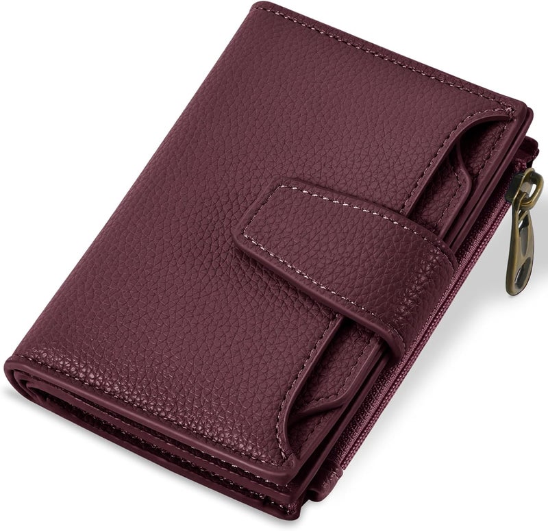 Airkit Small Wallet Women RFID Blocking Soft Leather Bifold Compact Card Holder Wallet for Women with Zipper Coin Pocket 4 ID Window - Image 1